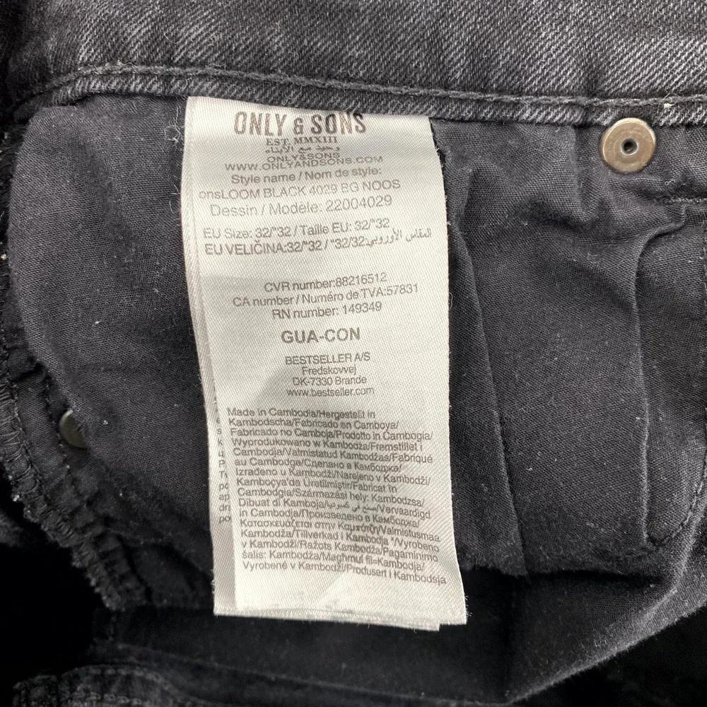 Only & Sons Onsloom Slim Jeans Men 32 Black Dark Wash Denim Low Rise Skinny Leg